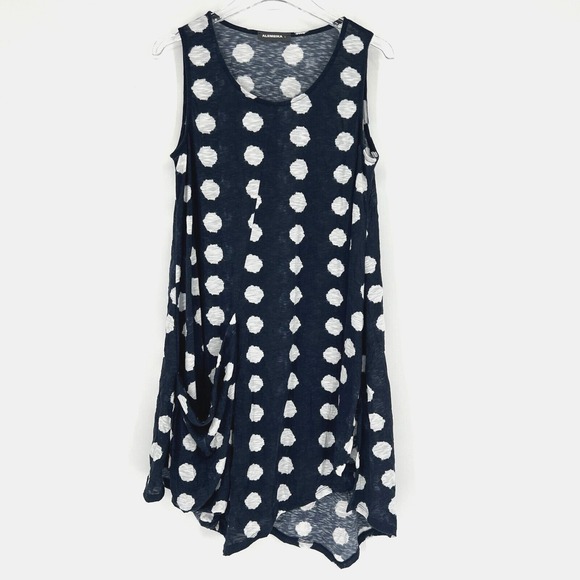 Alembika Tunic Top Womens 10/12 Lagenlook Blue Polka Dot Tank Feminine - Picture 1 of 8
